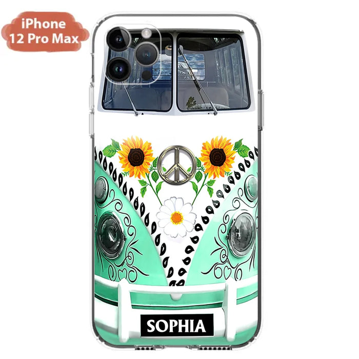 Custom Personalized Sunflower Peace Bus Phone Case - Best Gift Idea For Bus Lovers - Cases For iPhone And Samsung