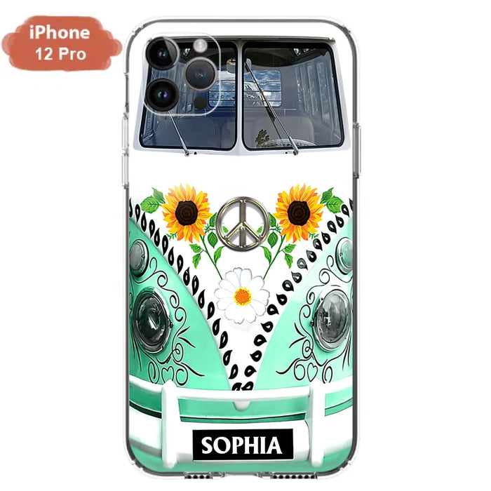 Custom Personalized Sunflower Peace Bus Phone Case - Best Gift Idea For Bus Lovers - Cases For iPhone And Samsung