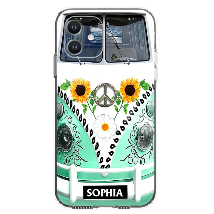 Custom Personalized Sunflower Peace Bus Phone Case - Best Gift Idea For Bus Lovers - Cases For iPhone And Samsung