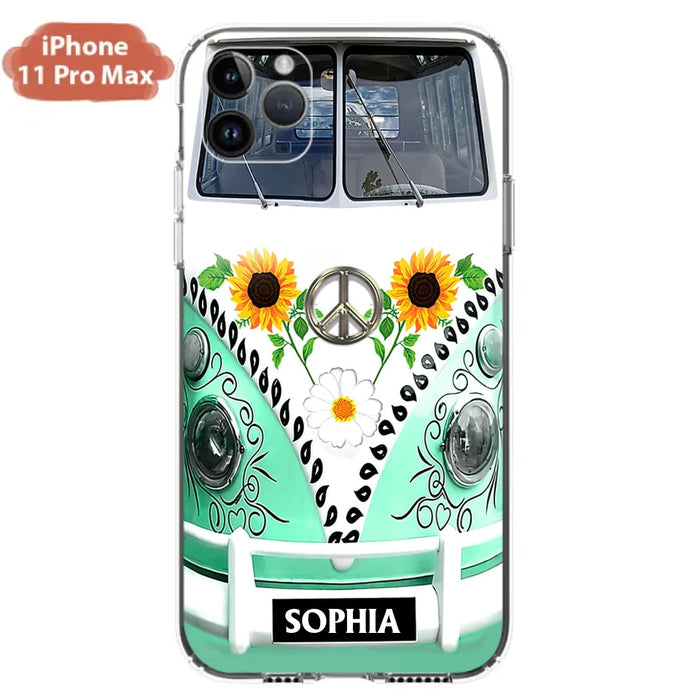 Custom Personalized Sunflower Peace Bus Phone Case - Best Gift Idea For Bus Lovers - Cases For iPhone And Samsung