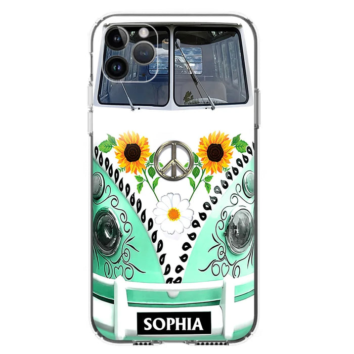 Custom Personalized Sunflower Peace Bus Phone Case - Best Gift Idea For Bus Lovers - Cases For iPhone And Samsung