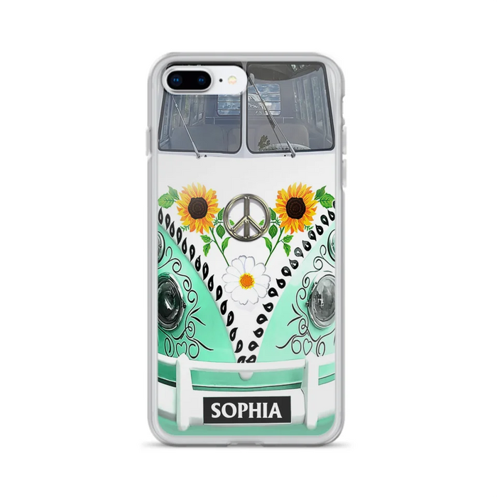 Custom Personalized Sunflower Peace Bus Phone Case - Best Gift Idea For Bus Lovers - Cases For iPhone And Samsung