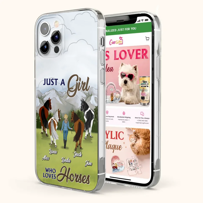 Personalized Horse Lady Phone Case for iPhone/ Samsung - Gift Idea For Horse Lovers with up to 4 Horses - Just A Girl Who Loves Horses