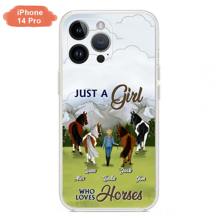 Personalized Horse Lady Phone Case for iPhone/ Samsung - Gift Idea For Horse Lovers with up to 4 Horses - Just A Girl Who Loves Horses