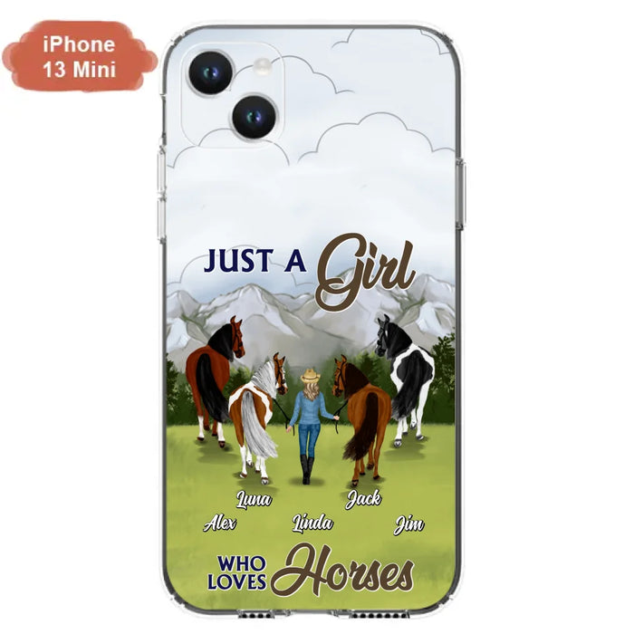 Personalized Horse Lady Phone Case for iPhone/ Samsung - Gift Idea For Horse Lovers with up to 4 Horses - Just A Girl Who Loves Horses