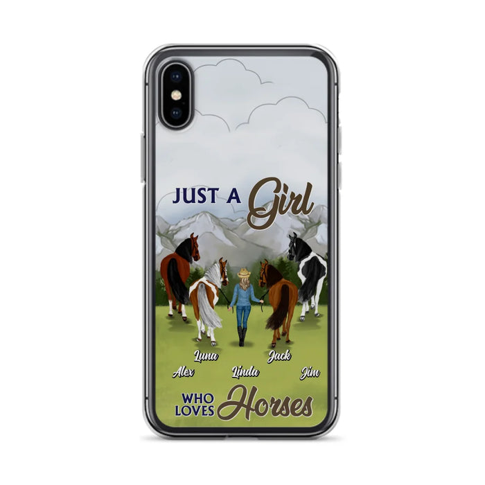 Personalized Horse Lady Phone Case for iPhone/ Samsung - Gift Idea For Horse Lovers with up to 4 Horses - Just A Girl Who Loves Horses