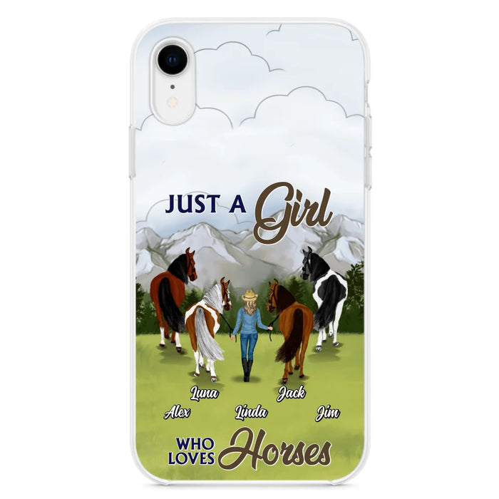 Personalized Horse Lady Phone Case for iPhone/ Samsung - Gift Idea For Horse Lovers with up to 4 Horses - Just A Girl Who Loves Horses