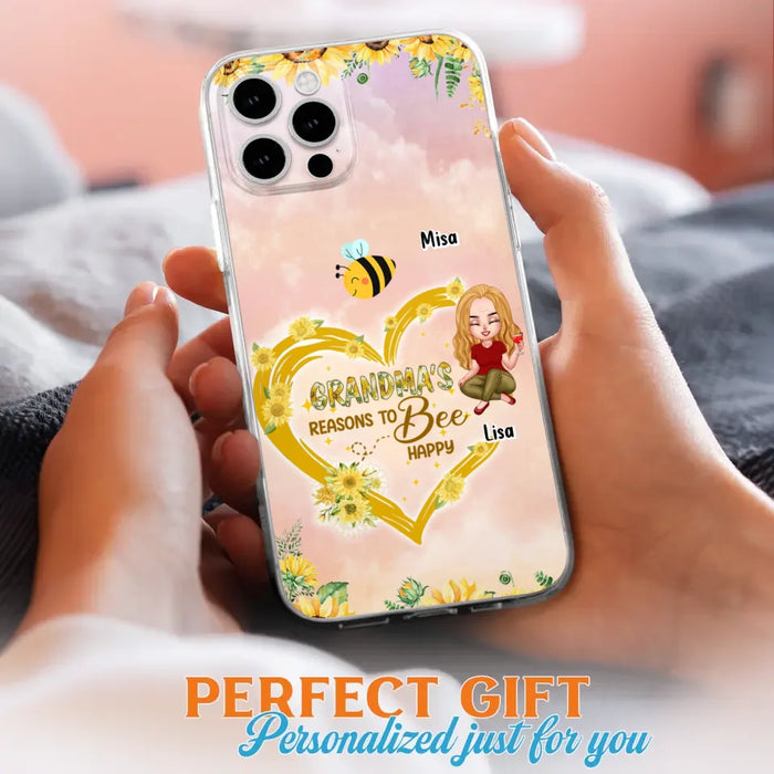 Custom Personalized Grandma Phone Case - Up to 6 Kids - Mother's Day Gift For Grandma - Grandma's Reasons To Bee Happy - Case For iPhone And Samsung