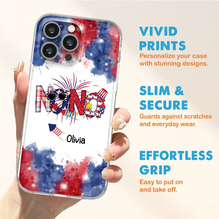 Custom Personalized Grandma Phone Case - 4th of July Mimi Phone Case With Child Names - Up To 10 Children - Gift Idea For Grandma - Cases For Iphone And Samsung