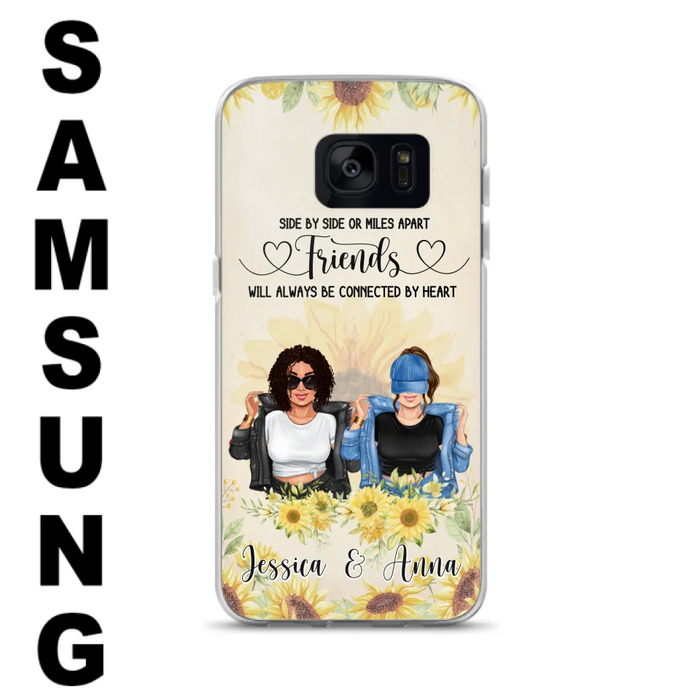 Custom Personalized Friends Phone Case - Upto 4 Girls - Gift Idea For Best Friends - Side By Side Or Miles Apart Friends Will Always Be Connected By Heart - Case for iPhone/Samsung