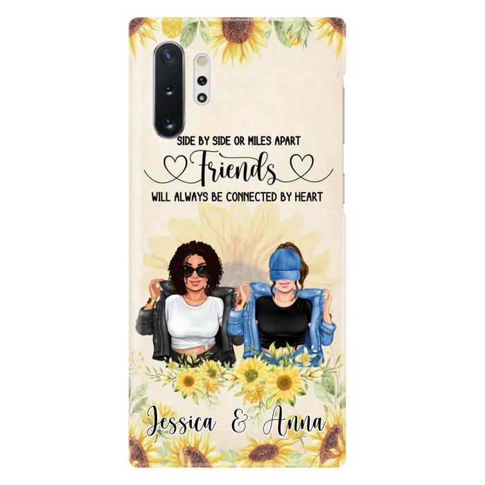 Custom Personalized Friends Phone Case - Upto 4 Girls - Gift Idea For Best Friends - Side By Side Or Miles Apart Friends Will Always Be Connected By Heart - Case for iPhone/Samsung