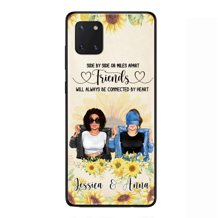 Custom Personalized Friends Phone Case - Upto 4 Girls - Gift Idea For Best Friends - Side By Side Or Miles Apart Friends Will Always Be Connected By Heart - Case for iPhone/Samsung