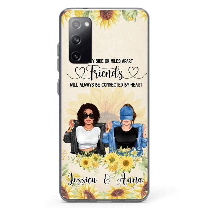 Custom Personalized Friends Phone Case - Upto 4 Girls - Gift Idea For Best Friends - Side By Side Or Miles Apart Friends Will Always Be Connected By Heart - Case for iPhone/Samsung