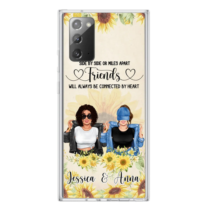 Custom Personalized Friends Phone Case - Upto 4 Girls - Gift Idea For Best Friends - Side By Side Or Miles Apart Friends Will Always Be Connected By Heart - Case for iPhone/Samsung