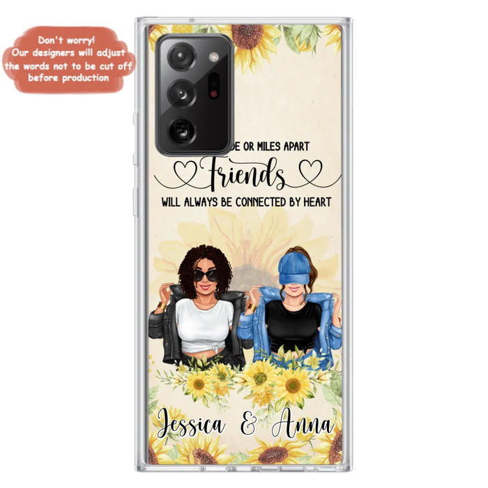 Custom Personalized Friends Phone Case - Upto 4 Girls - Gift Idea For Best Friends - Side By Side Or Miles Apart Friends Will Always Be Connected By Heart - Case for iPhone/Samsung