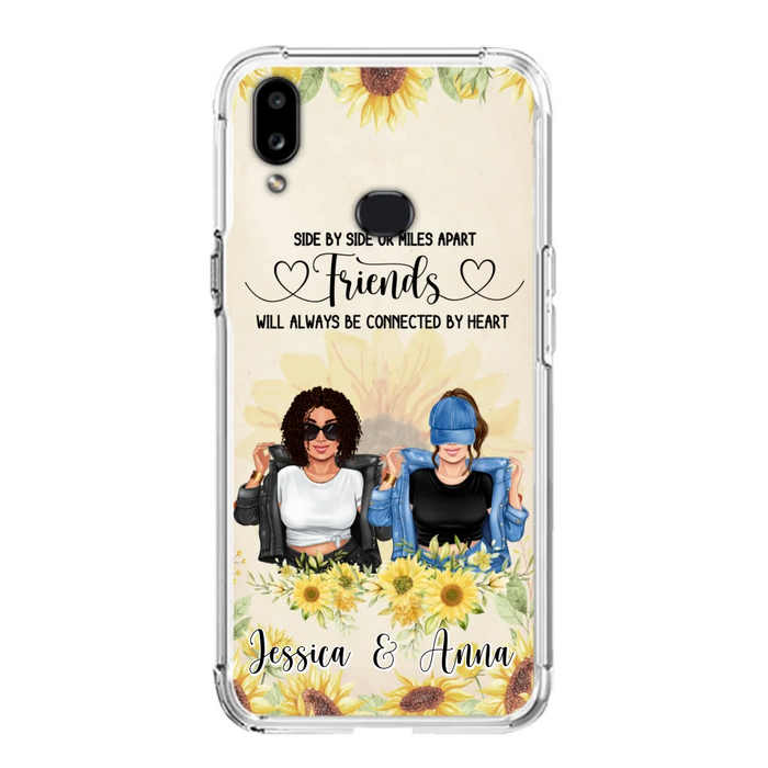 Custom Personalized Friends Phone Case - Upto 4 Girls - Gift Idea For Best Friends - Side By Side Or Miles Apart Friends Will Always Be Connected By Heart - Case for iPhone/Samsung