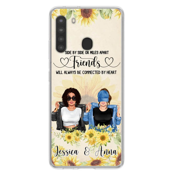 Custom Personalized Friends Phone Case - Upto 4 Girls - Gift Idea For Best Friends - Side By Side Or Miles Apart Friends Will Always Be Connected By Heart - Case for iPhone/Samsung