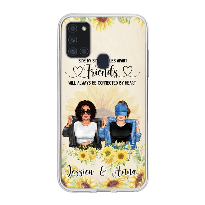 Custom Personalized Friends Phone Case - Upto 4 Girls - Gift Idea For Best Friends - Side By Side Or Miles Apart Friends Will Always Be Connected By Heart - Case for iPhone/Samsung