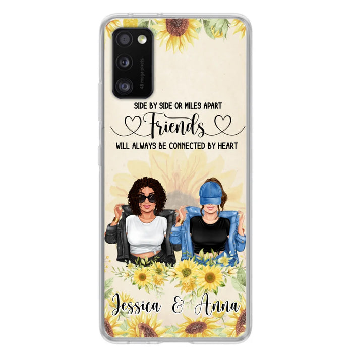 Custom Personalized Friends Phone Case - Upto 4 Girls - Gift Idea For Best Friends - Side By Side Or Miles Apart Friends Will Always Be Connected By Heart - Case for iPhone/Samsung