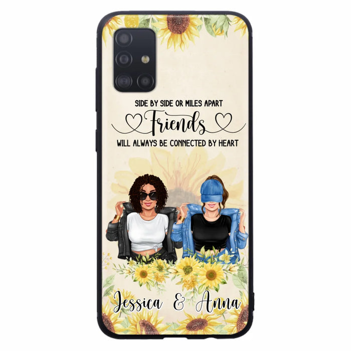 Custom Personalized Friends Phone Case - Upto 4 Girls - Gift Idea For Best Friends - Side By Side Or Miles Apart Friends Will Always Be Connected By Heart - Case for iPhone/Samsung