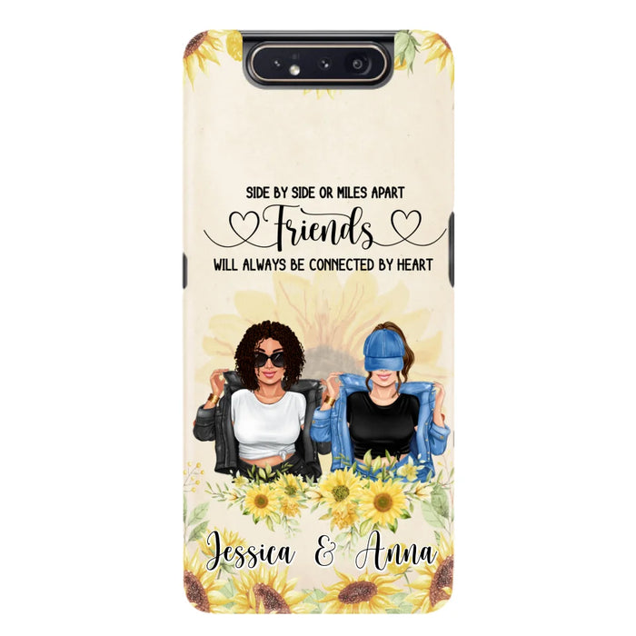 Custom Personalized Friends Phone Case - Upto 4 Girls - Gift Idea For Best Friends - Side By Side Or Miles Apart Friends Will Always Be Connected By Heart - Case for iPhone/Samsung