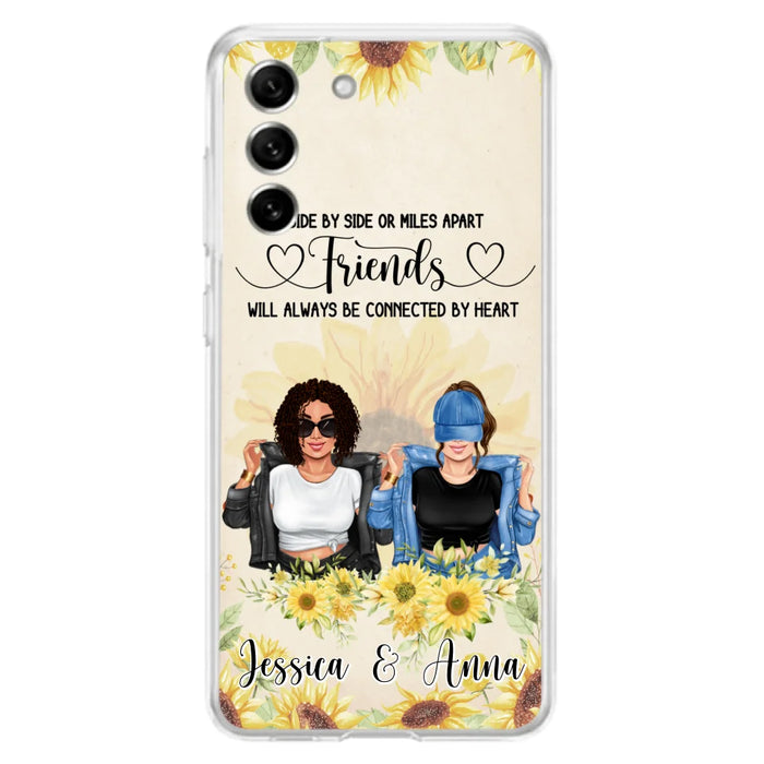 Custom Personalized Friends Phone Case - Upto 4 Girls - Gift Idea For Best Friends - Side By Side Or Miles Apart Friends Will Always Be Connected By Heart - Case for iPhone/Samsung