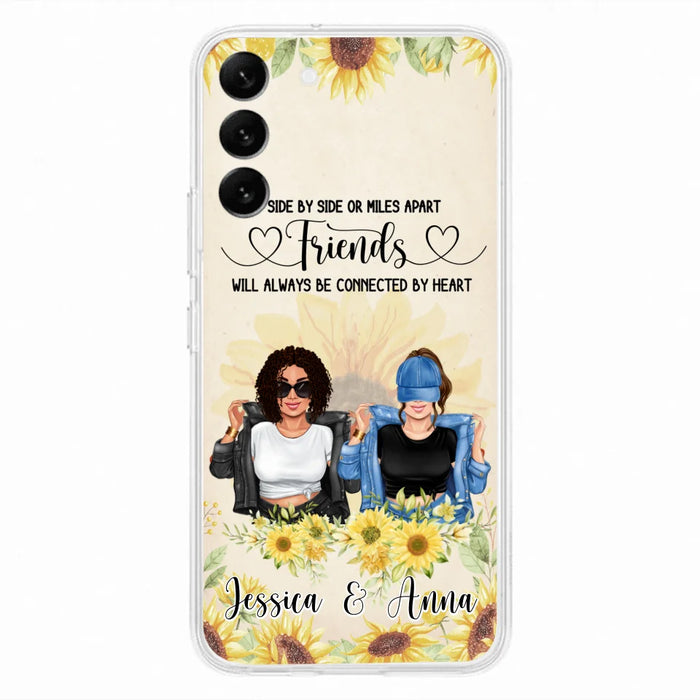 Custom Personalized Friends Phone Case - Upto 4 Girls - Gift Idea For Best Friends - Side By Side Or Miles Apart Friends Will Always Be Connected By Heart - Case for iPhone/Samsung