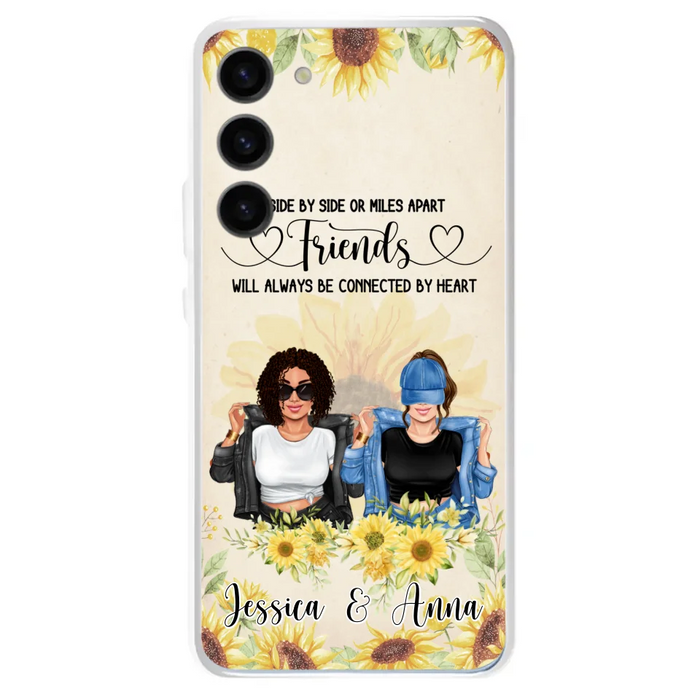 Custom Personalized Friends Phone Case - Upto 4 Girls - Gift Idea For Best Friends - Side By Side Or Miles Apart Friends Will Always Be Connected By Heart - Case for iPhone/Samsung