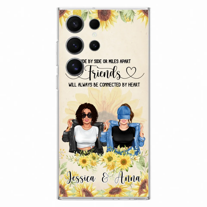 Custom Personalized Friends Phone Case - Upto 4 Girls - Gift Idea For Best Friends - Side By Side Or Miles Apart Friends Will Always Be Connected By Heart - Case for iPhone/Samsung