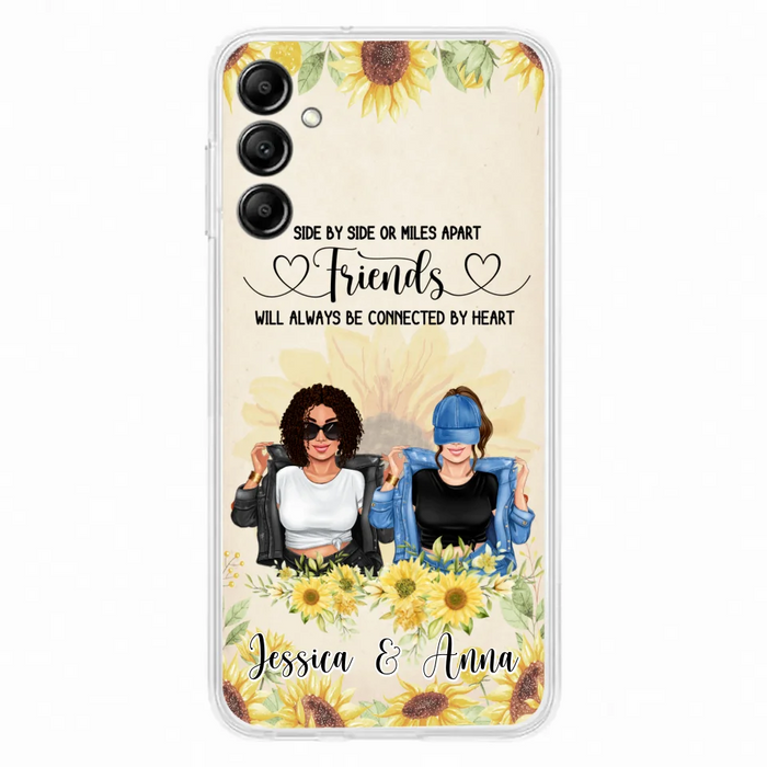 Custom Personalized Friends Phone Case - Upto 4 Girls - Gift Idea For Best Friends - Side By Side Or Miles Apart Friends Will Always Be Connected By Heart - Case for iPhone/Samsung