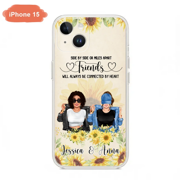 Custom Personalized Friends Phone Case - Upto 4 Girls - Gift Idea For Best Friends - Side By Side Or Miles Apart Friends Will Always Be Connected By Heart - Case for iPhone/Samsung