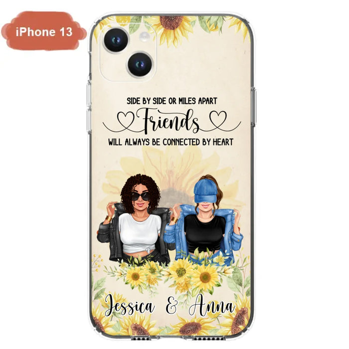 Custom Personalized Friends Phone Case - Upto 4 Girls - Gift Idea For Best Friends - Side By Side Or Miles Apart Friends Will Always Be Connected By Heart - Case for iPhone/Samsung