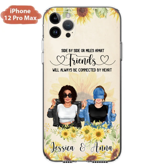 Custom Personalized Friends Phone Case - Upto 4 Girls - Gift Idea For Best Friends - Side By Side Or Miles Apart Friends Will Always Be Connected By Heart - Case for iPhone/Samsung