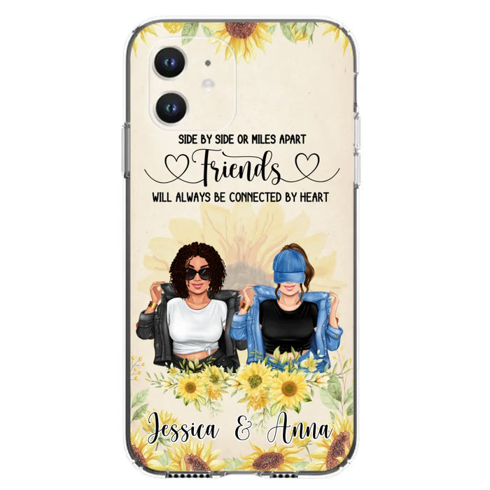 Custom Personalized Friends Phone Case - Upto 4 Girls - Gift Idea For Best Friends - Side By Side Or Miles Apart Friends Will Always Be Connected By Heart - Case for iPhone/Samsung