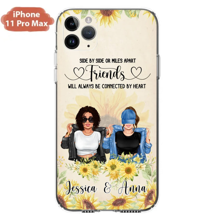 Custom Personalized Friends Phone Case - Upto 4 Girls - Gift Idea For Best Friends - Side By Side Or Miles Apart Friends Will Always Be Connected By Heart - Case for iPhone/Samsung