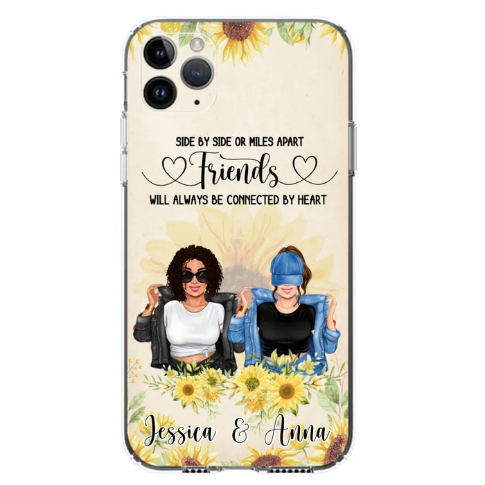 Custom Personalized Friends Phone Case - Upto 4 Girls - Gift Idea For Best Friends - Side By Side Or Miles Apart Friends Will Always Be Connected By Heart - Case for iPhone/Samsung