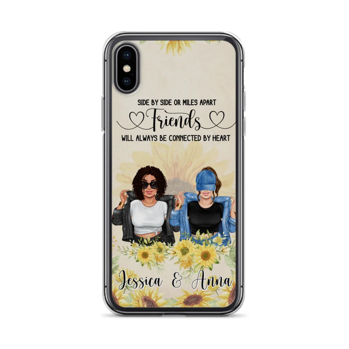 Custom Personalized Friends Phone Case - Upto 4 Girls - Gift Idea For Best Friends - Side By Side Or Miles Apart Friends Will Always Be Connected By Heart - Case for iPhone/Samsung