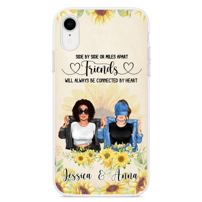 Custom Personalized Friends Phone Case - Upto 4 Girls - Gift Idea For Best Friends - Side By Side Or Miles Apart Friends Will Always Be Connected By Heart - Case for iPhone/Samsung