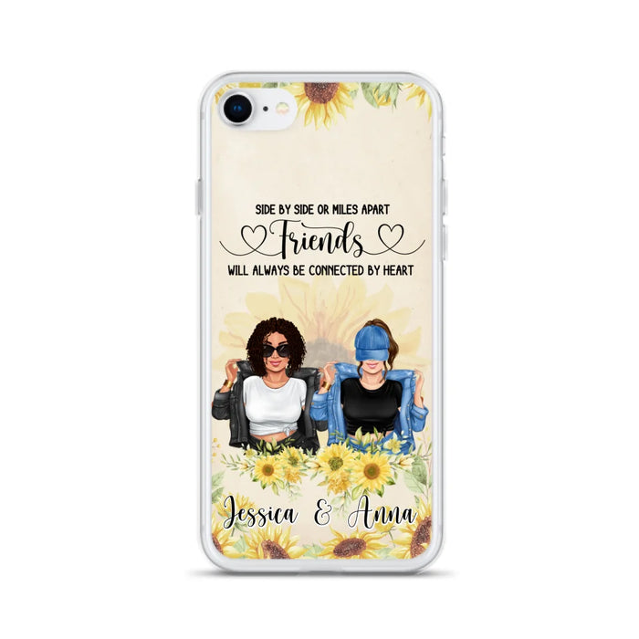 Custom Personalized Friends Phone Case - Upto 4 Girls - Gift Idea For Best Friends - Side By Side Or Miles Apart Friends Will Always Be Connected By Heart - Case for iPhone/Samsung