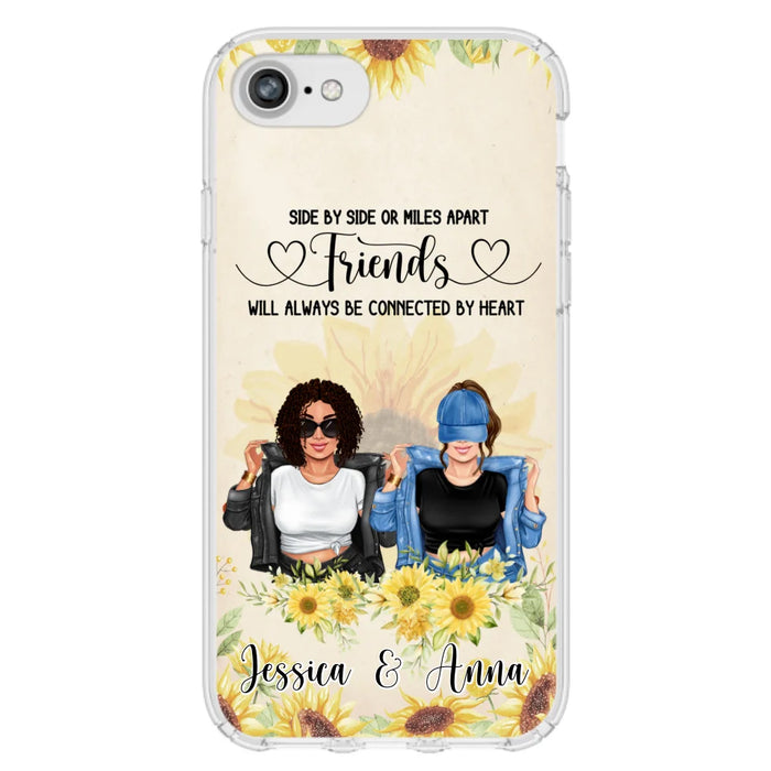 Custom Personalized Friends Phone Case - Upto 4 Girls - Gift Idea For Best Friends - Side By Side Or Miles Apart Friends Will Always Be Connected By Heart - Case for iPhone/Samsung