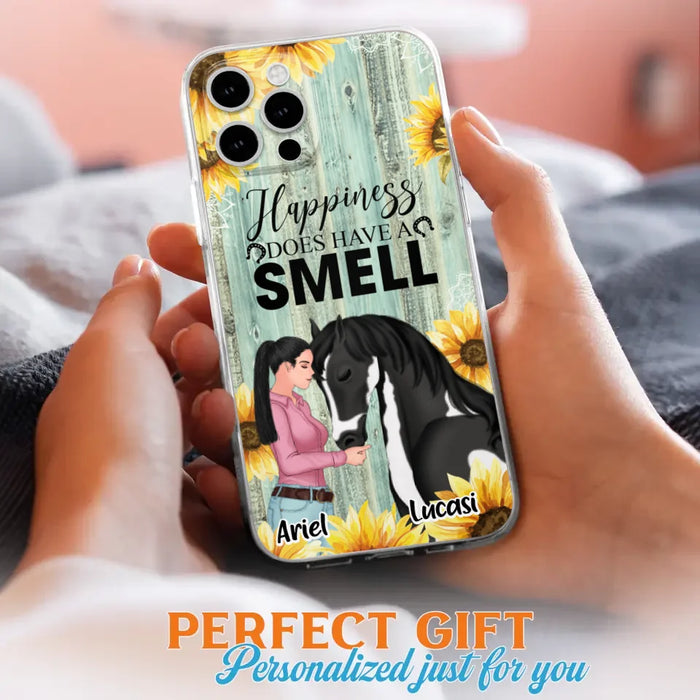 Custom Personalized Horse Girl Phone Case - Up to 3 Horses - Gift Idea for Horse Lover - Happiness Does Have A Smell - Case for iPhone/Samsung