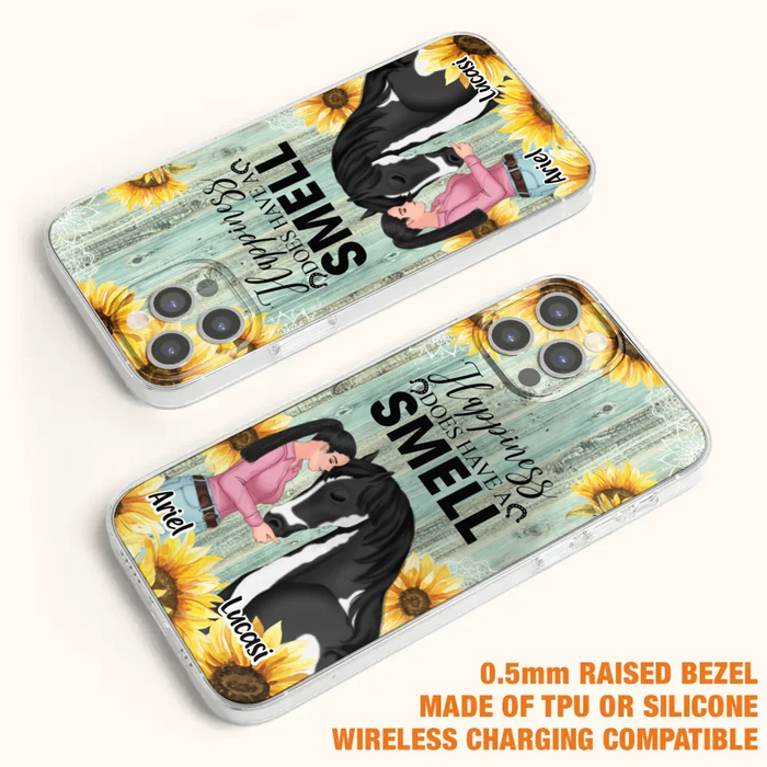 Custom Personalized Horse Girl Phone Case - Up to 3 Horses - Gift Idea for Horse Lover - Happiness Does Have A Smell - Case for iPhone/Samsung