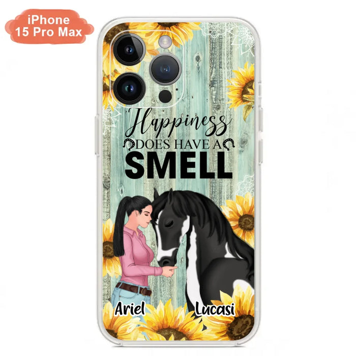 Custom Personalized Horse Girl Phone Case - Up to 3 Horses - Gift Idea for Horse Lover - Happiness Does Have A Smell - Case for iPhone/Samsung