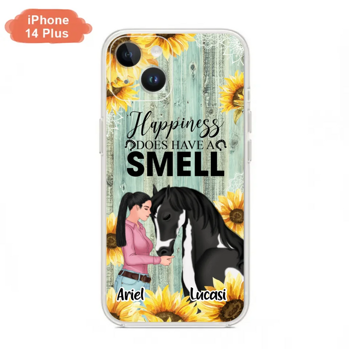 Custom Personalized Horse Girl Phone Case - Up to 3 Horses - Gift Idea for Horse Lover - Happiness Does Have A Smell - Case for iPhone/Samsung