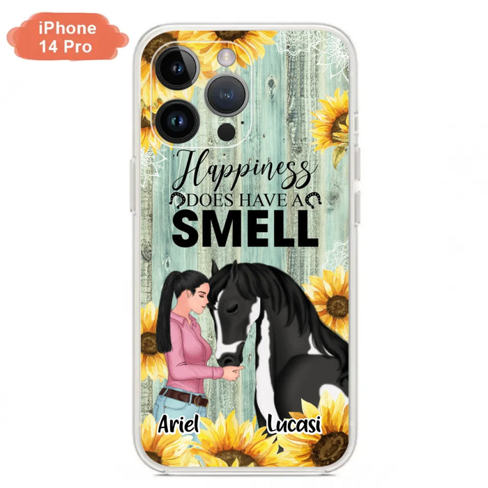 Custom Personalized Horse Girl Phone Case - Up to 3 Horses - Gift Idea for Horse Lover - Happiness Does Have A Smell - Case for iPhone/Samsung