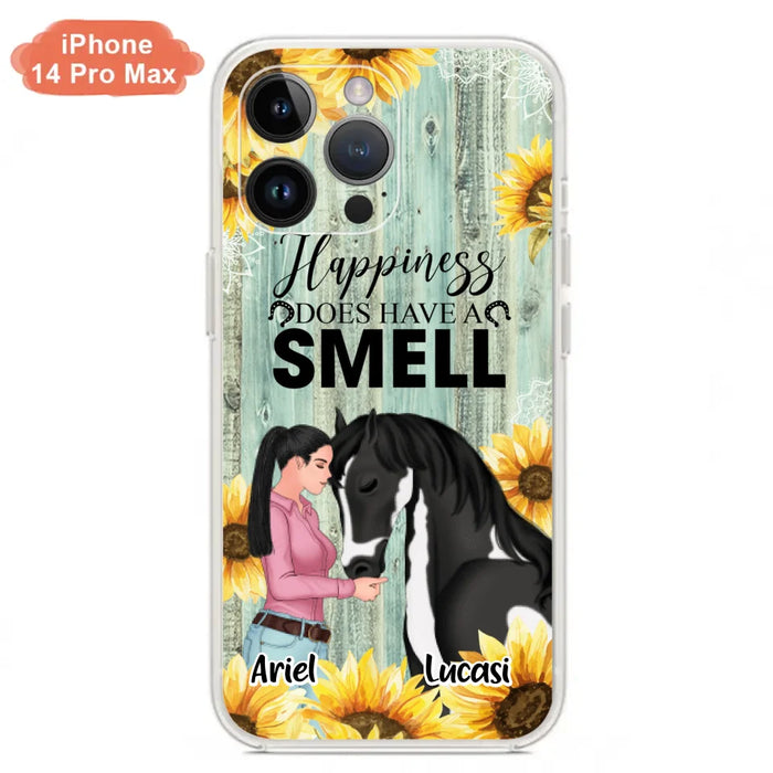 Custom Personalized Horse Girl Phone Case - Up to 3 Horses - Gift Idea for Horse Lover - Happiness Does Have A Smell - Case for iPhone/Samsung