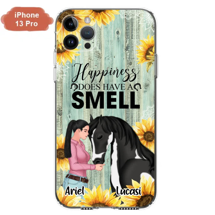 Custom Personalized Horse Girl Phone Case - Up to 3 Horses - Gift Idea for Horse Lover - Happiness Does Have A Smell - Case for iPhone/Samsung