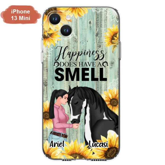 Custom Personalized Horse Girl Phone Case - Up to 3 Horses - Gift Idea for Horse Lover - Happiness Does Have A Smell - Case for iPhone/Samsung