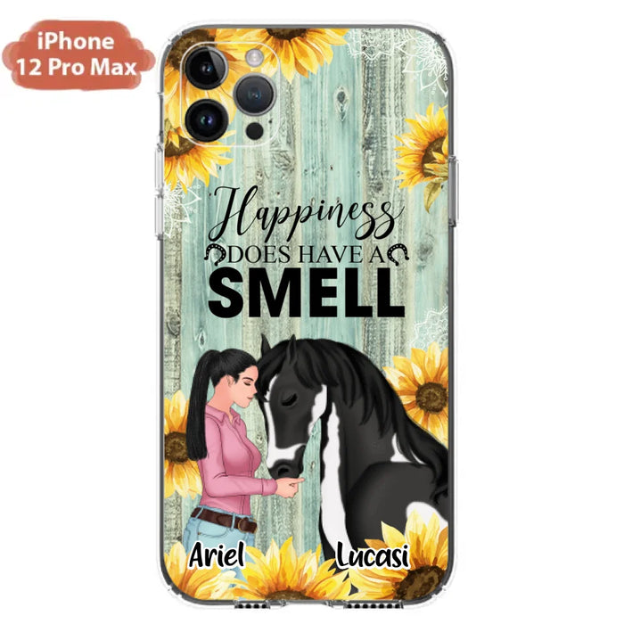 Custom Personalized Horse Girl Phone Case - Up to 3 Horses - Gift Idea for Horse Lover - Happiness Does Have A Smell - Case for iPhone/Samsung