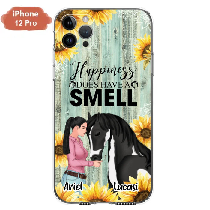 Custom Personalized Horse Girl Phone Case - Up to 3 Horses - Gift Idea for Horse Lover - Happiness Does Have A Smell - Case for iPhone/Samsung